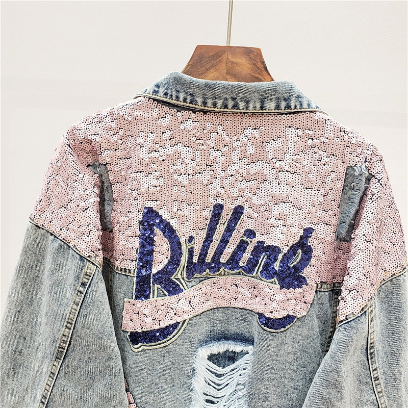 Glitteron | Oversized Denimjakke med Glitter