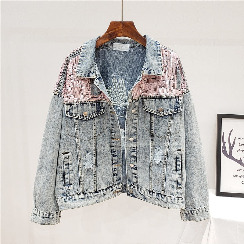 Glitteron | Oversized Denimjakke med Glitter