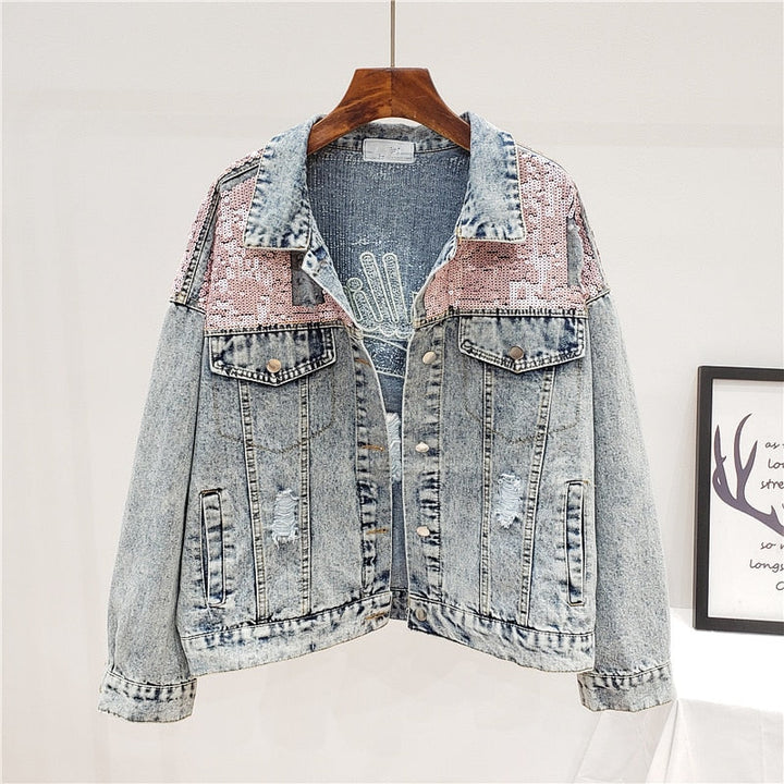 Glitteron | Oversized Denimjakke med Glitter