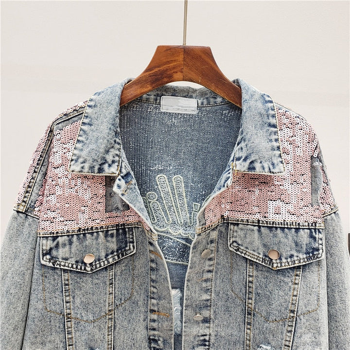 Glitteron | Oversized Denimjakke med Glitter