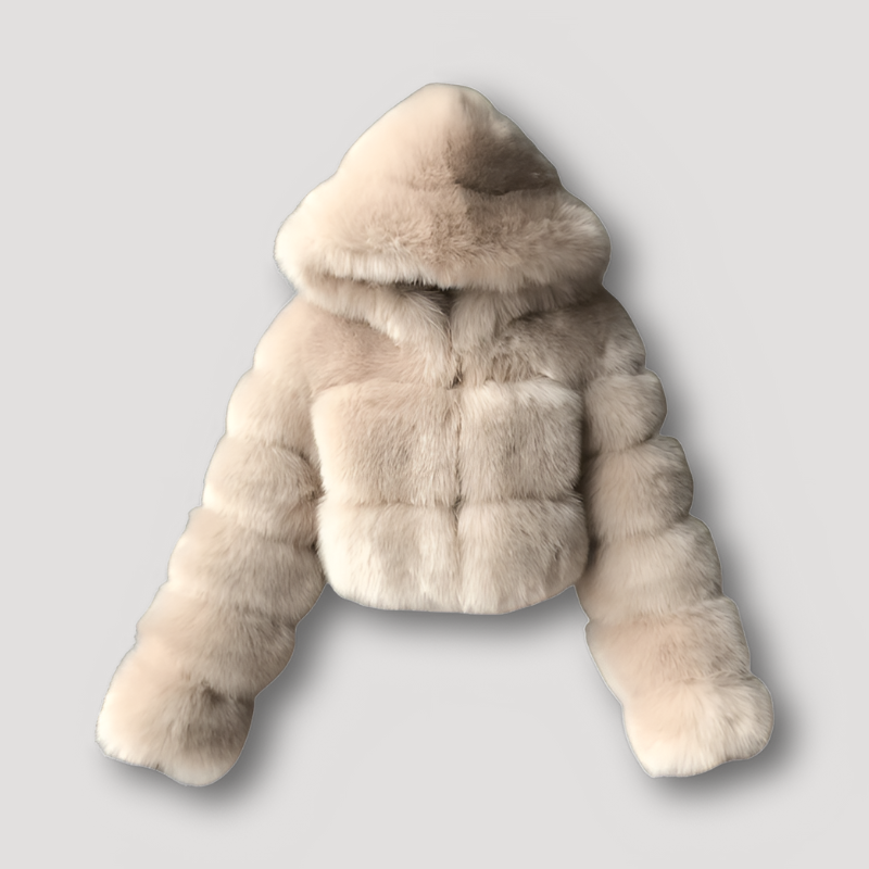 Furlex | Luksuriøs Cropped Plush Kunstpels Hoodie Jakke med Lynlås