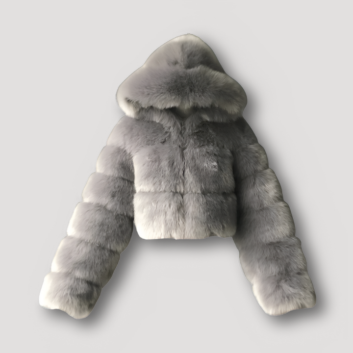 Furlex | Luksuriøs Cropped Plush Kunstpels Hoodie Jakke med Lynlås