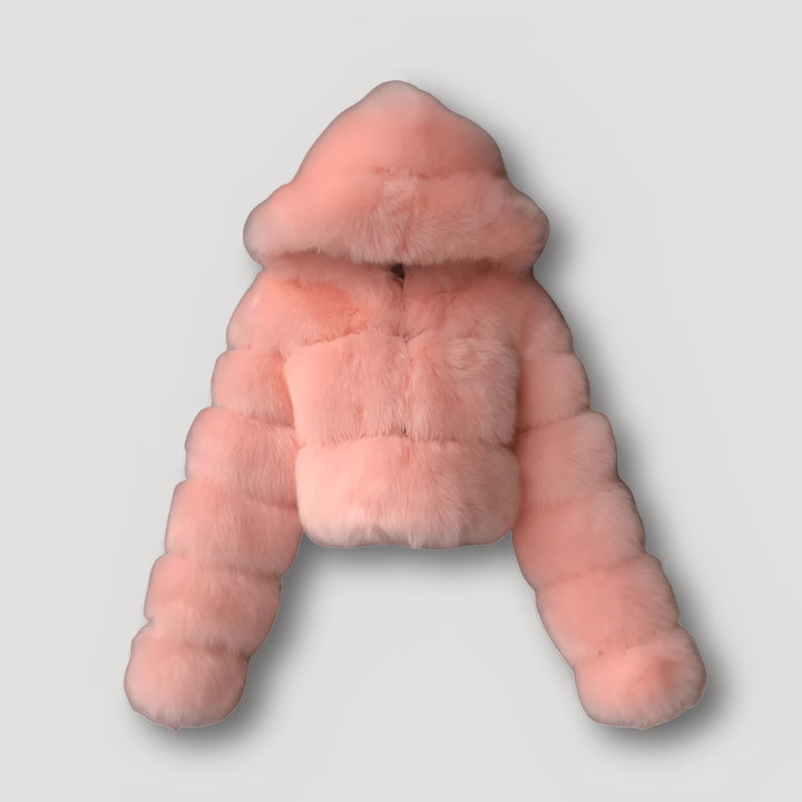 Furlex | Luksuriøs Cropped Plush Kunstpels Hoodie Jakke med Lynlås