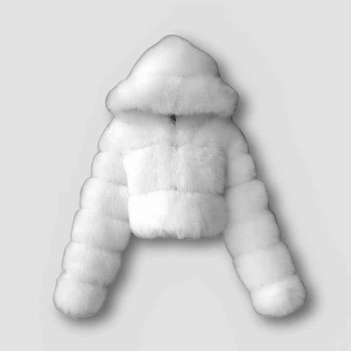 Furlex | Luksuriøs Cropped Plush Kunstpels Hoodie Jakke med Lynlås